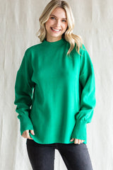 Green Knit Mock Neck Long Sleeve Top