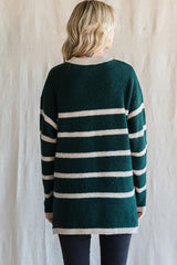Hunter Green Striped Knit Lightweight Sweater