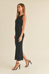 Black Sleeveless Ribbed Maxi Dress