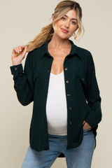 Forest Green Textured Button Front Collared Maternity Top