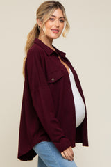 Plum Textured Button Front Collared Maternity Top