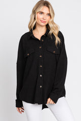 Black Textured Button Front Collared Maternity Top
