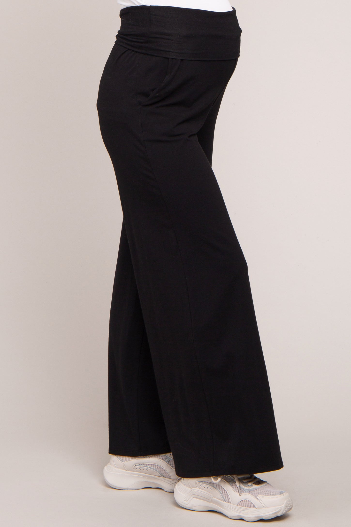 Black Foldover Band Wide Leg Maternity Lounge Pants PinkBlush