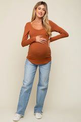 Rust Basic Long Sleeve Maternity Top