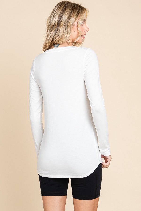 White Basic Long Sleeve Top