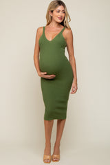 Olive Sleeveless V-Neck Maternity Sweater Dress