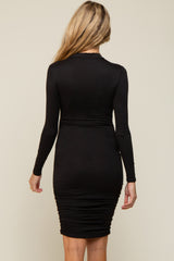 Black Ruched Maternity Fitted Dress
