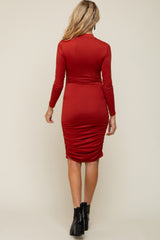 Rust Ruched Maternity Fitted Dress
