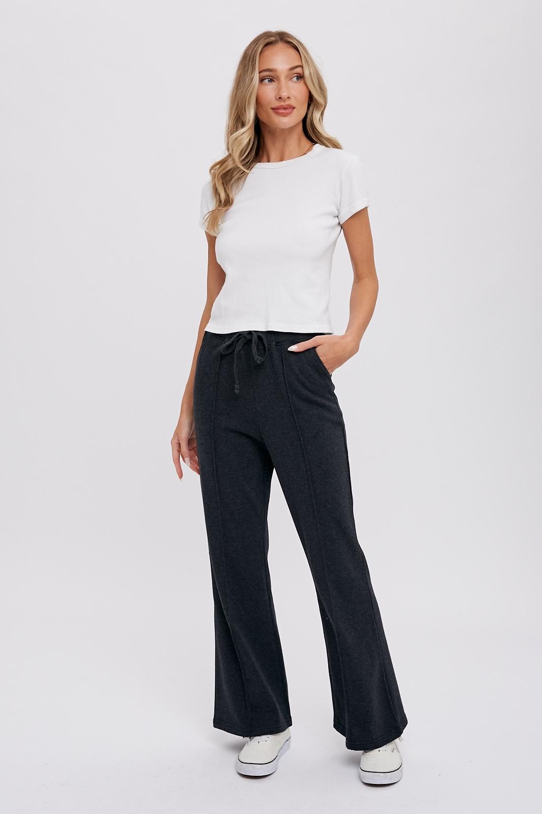 Charcoal Faux Fur Lined Flare Lounge Pants