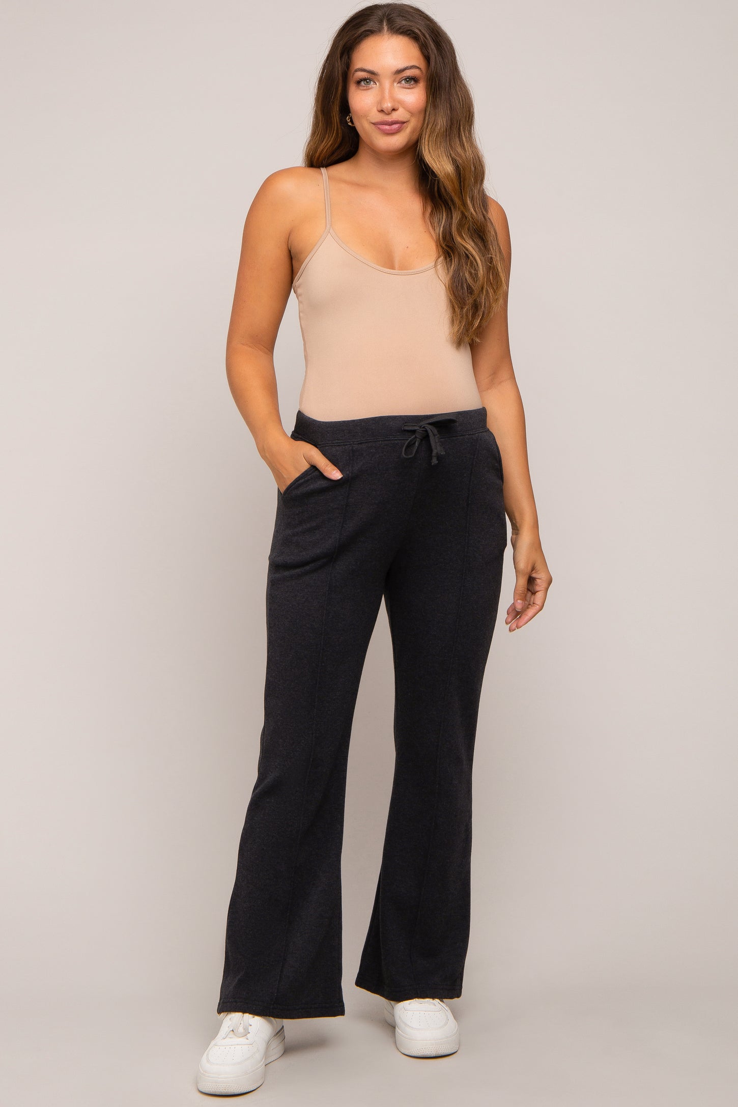 Charcoal Faux Fur Lined Maternity Flare Lounge Pants– PinkBlush