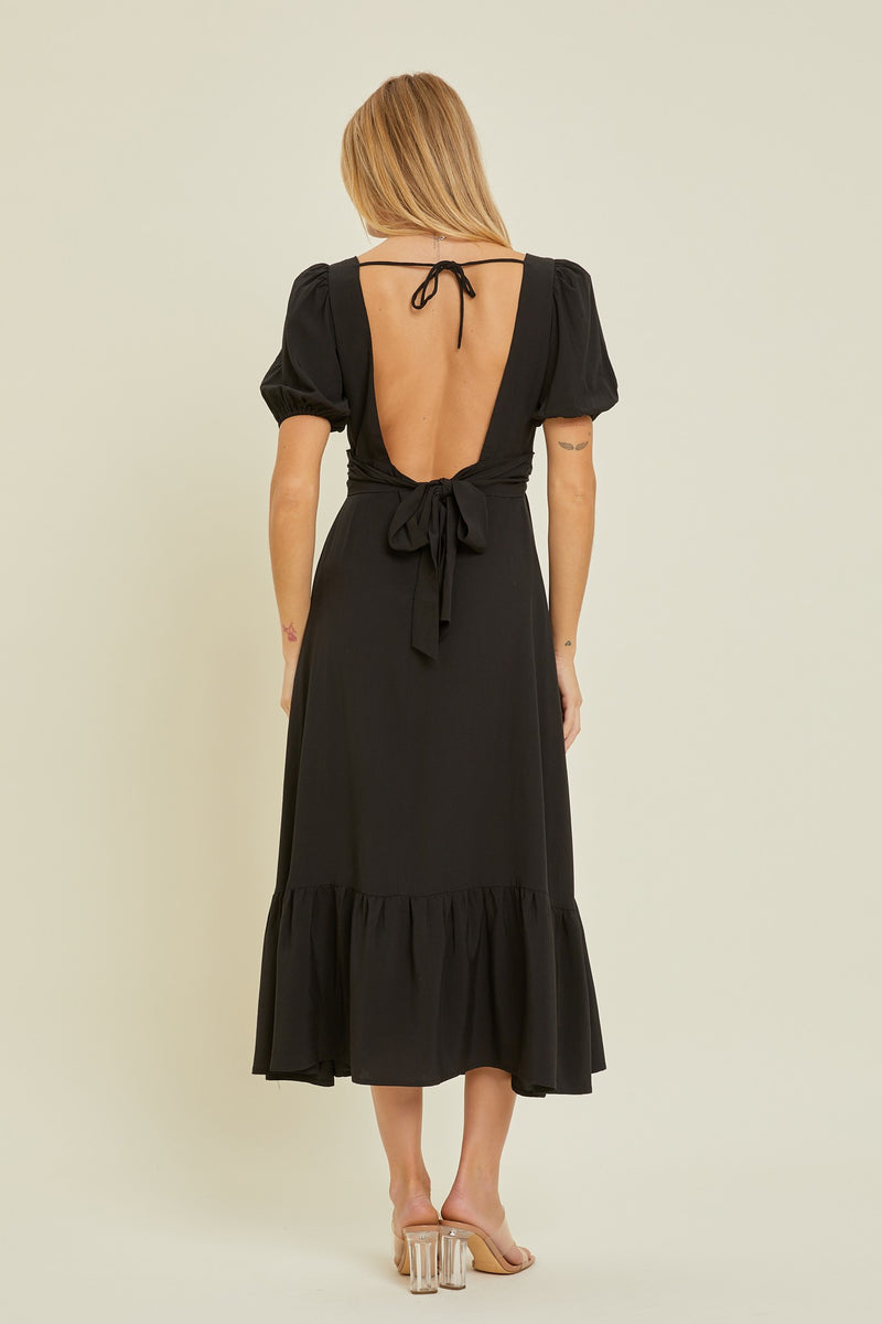 Black Open Back Midi Dress – PinkBlush