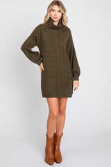 Olive Cable Knit Mini Sweater Dress