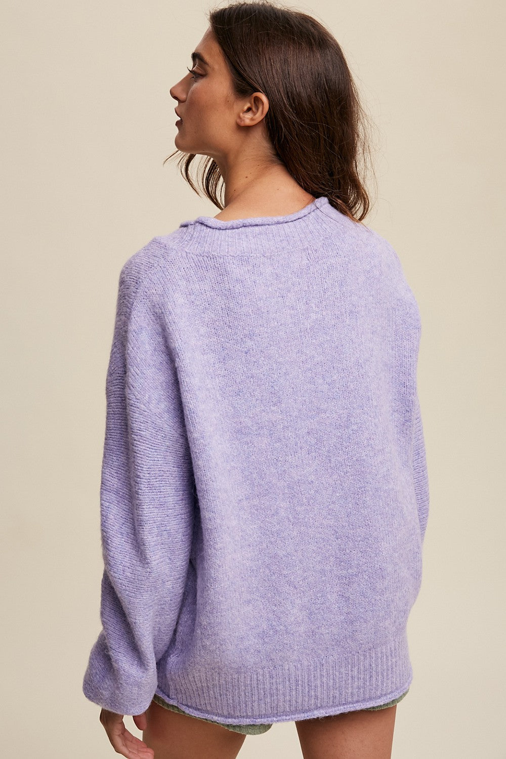 Lavender Soft Knit Rolled Hem Sweater