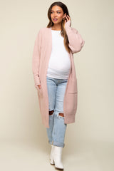 Light Pink Chunky Knit Long Sweater Maternity Cardigan