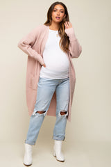 Light Pink Chunky Knit Long Sweater Maternity Cardigan
