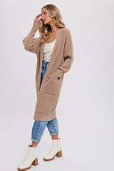 Taupe Chunky Knit Long Sweater Cardigan