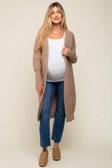Taupe Chunky Knit Long Sweater Maternity Cardigan