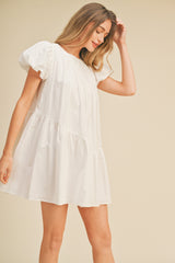 Off White Asymmetric Babydoll Mini Dress