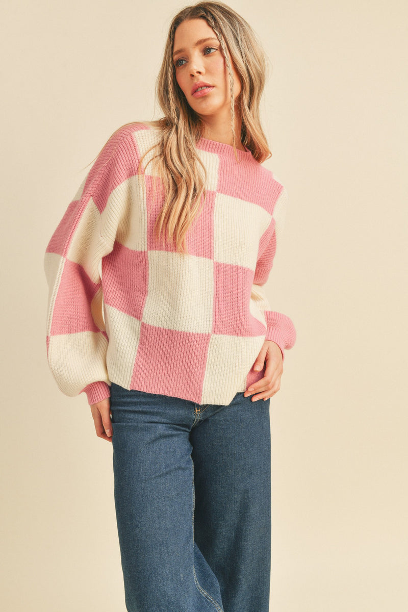 Pink Checker Oversized Checkerboard Pullover– PinkBlush