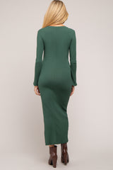Forest Green Ribbed Side Slit Maternity Maxi Dress