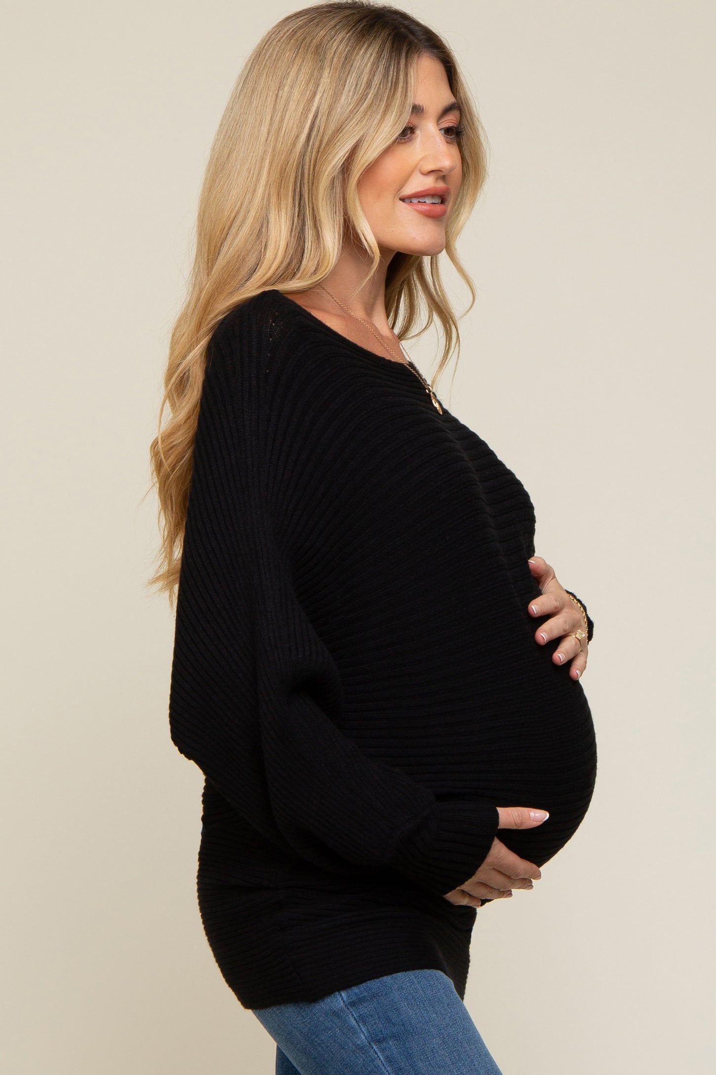 Black Knit Dolman Sleeve Maternity Sweater