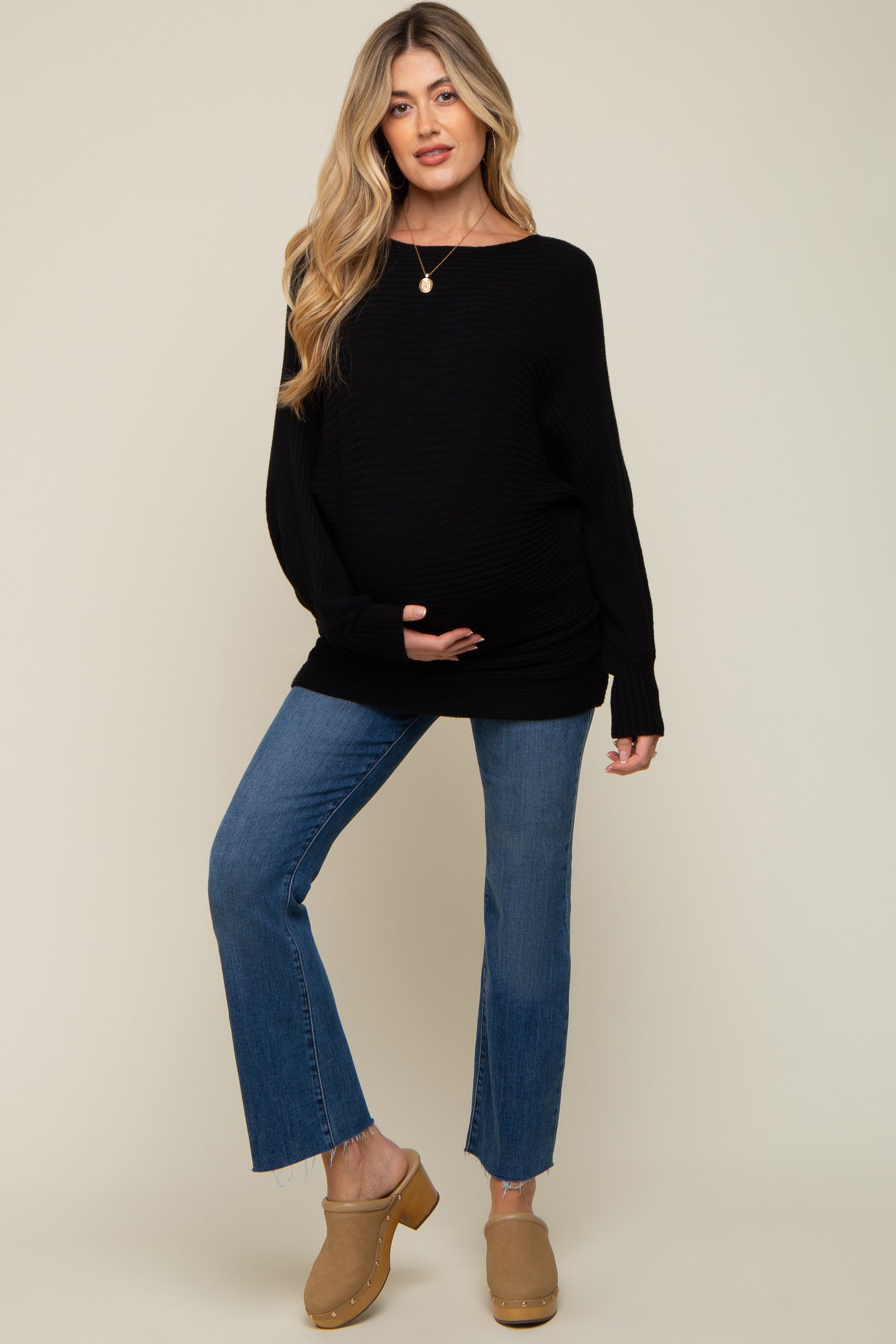Black Knit Dolman Sleeve Maternity Sweater