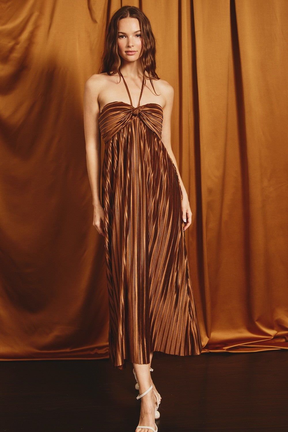 brown pleated maxi dress Catherine asymmetrical pleated maxi dress in Brown, S / Brown