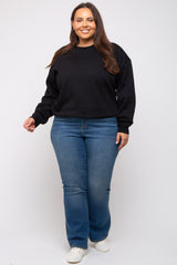 Black Soft Knit Fleece Lined Maternity Plus Sweatshirt