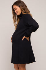Black Turtleneck Long Sleeve Maternity Sweater Dress