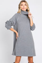 Grey Knit Turtleneck Sweater Dress