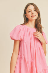 Pink Asymmetric Babydoll Mini Dress