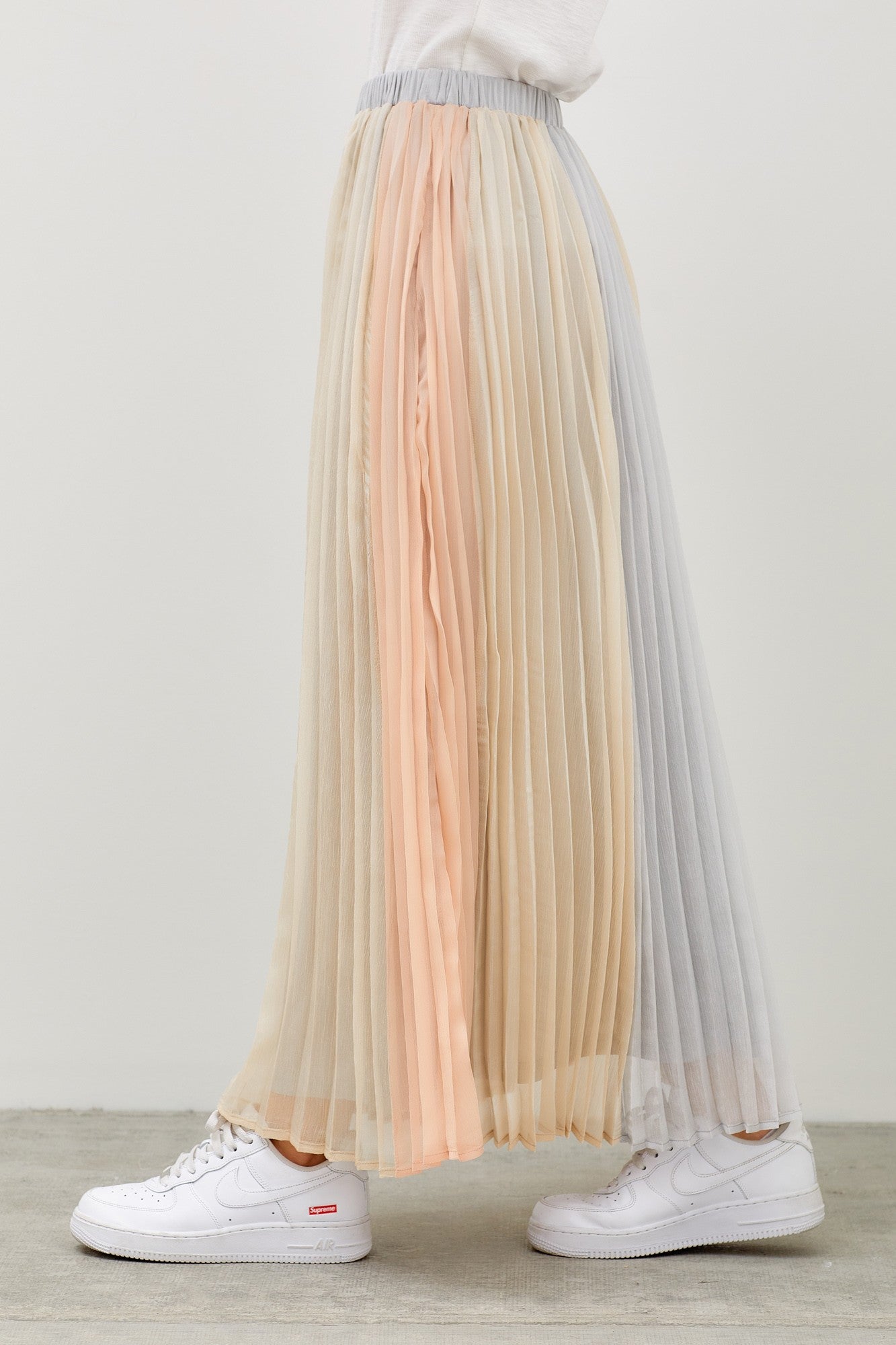 Grey Colorblocked Pleated Maxi Skirt