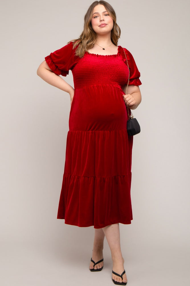 Red Velvet Tiered Maternity Plus Midi Dress – PinkBlush Red Velvet Tiered Maternity Plus Midi Dress – PinkBlush