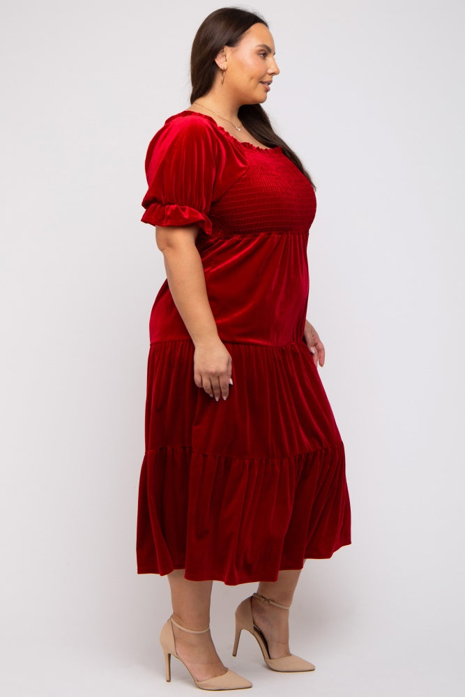 Red Velvet Tiered Plus Midi Dress – PinkBlush