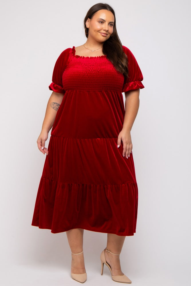 Red Velvet Tiered Maternity Plus Midi Dress – PinkBlush