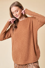 Camel Ribbed Round Hem Button Maternity Top