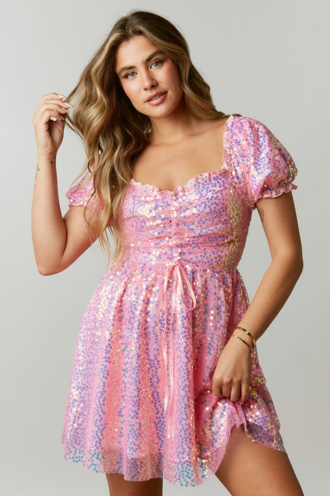 Pink Flower Sequin Mini Dress – PinkBlush