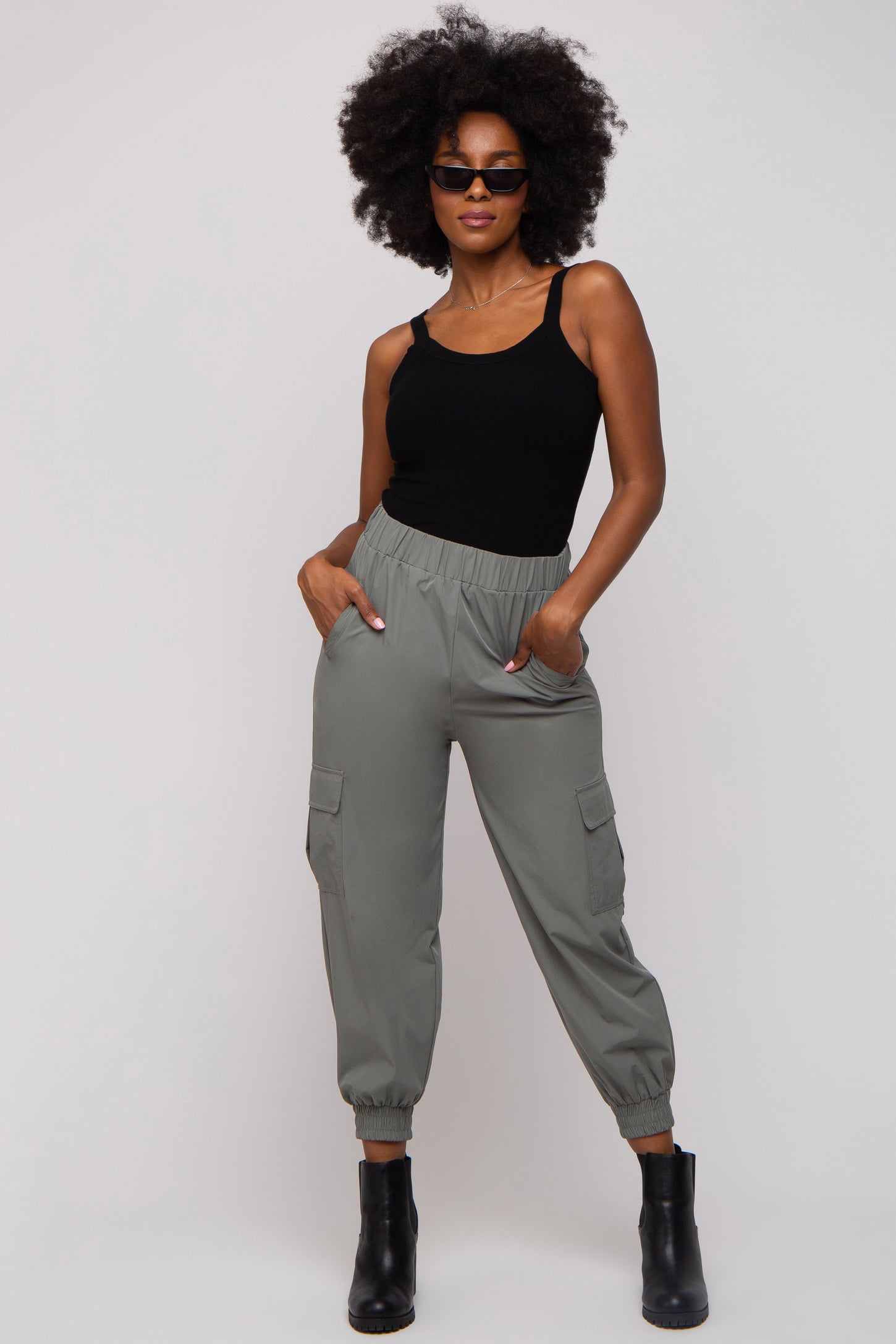 Light Olive Cargo Maternity Joggers