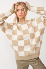 Taupe Checkered Print Sweater