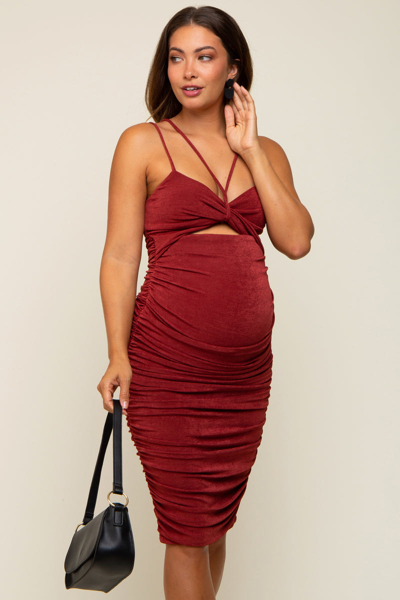 Rust Strappy Cutout Fitted Maternity Midi Dress – PinkBlush
