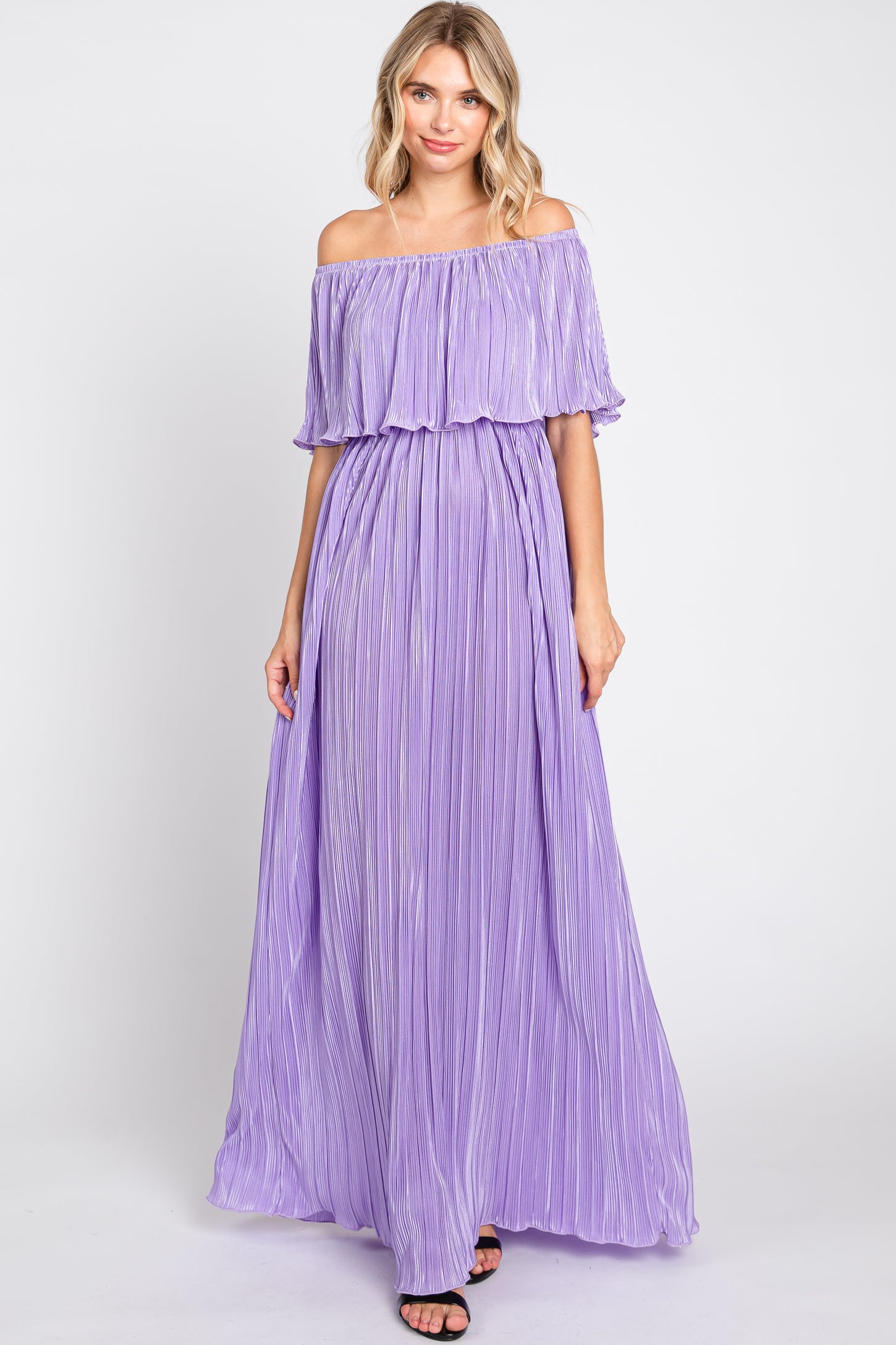 off shoulder plisse dress Black Plisse Off The Shoulder Midi Dress