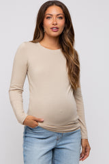 Beige Long Sleeve Maternity Top