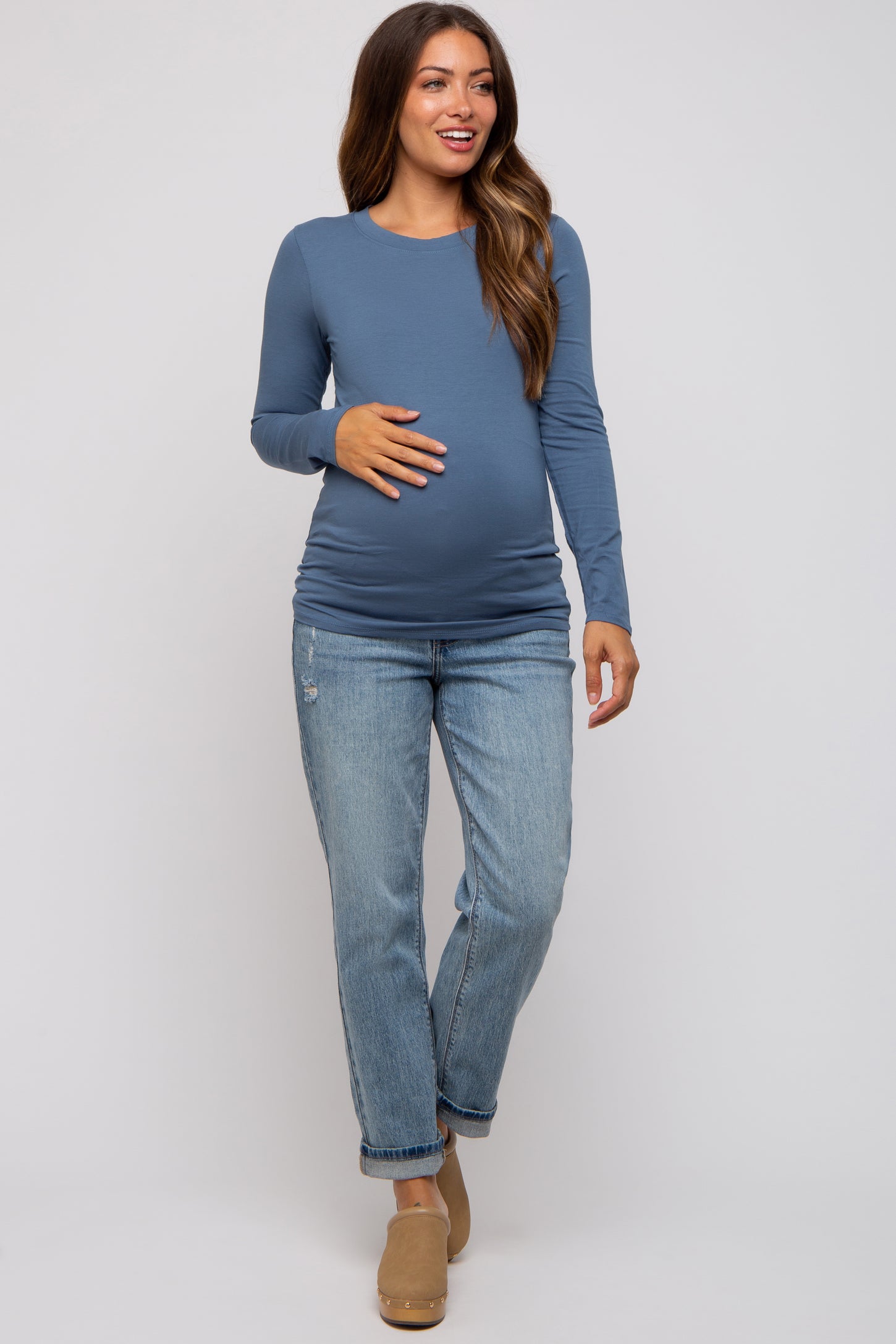 Blue Long Sleeve Maternity Top