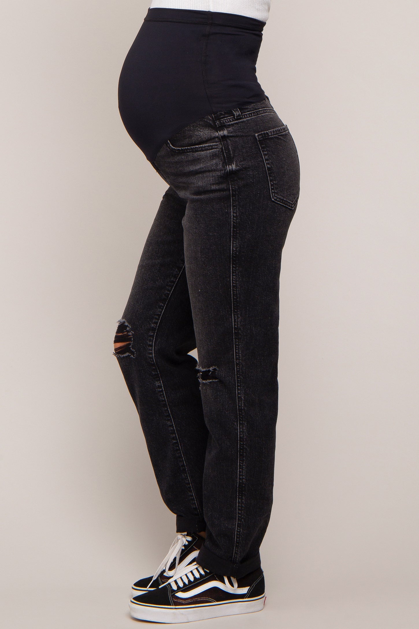 Maternity Jeans Over The Belly Destroyed Denim Pants with Pockets