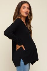 Black Long Sleeve Side Slit Maternity Sweater