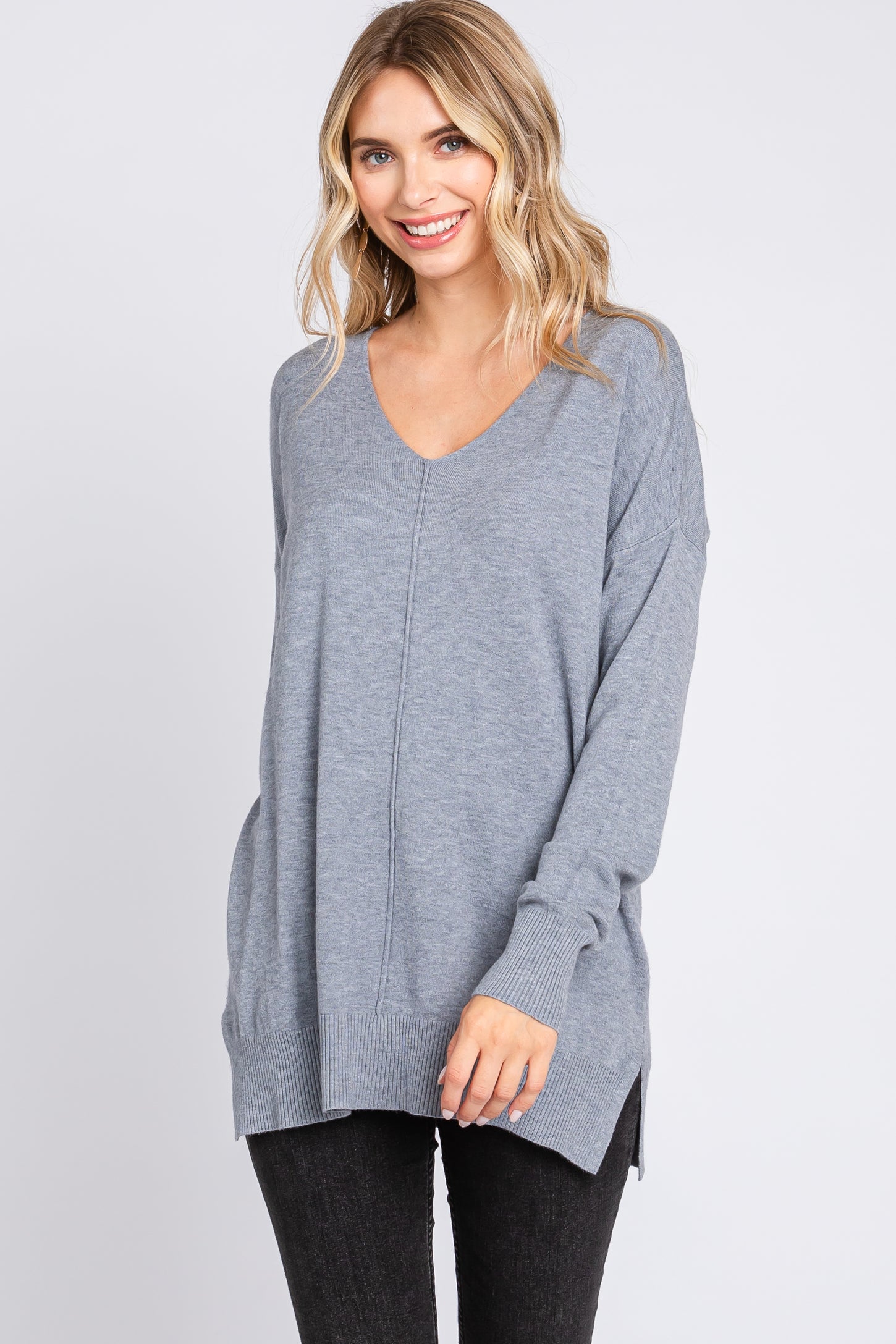 Heather Grey Long Sleeve Side Slit Maternity Sweater