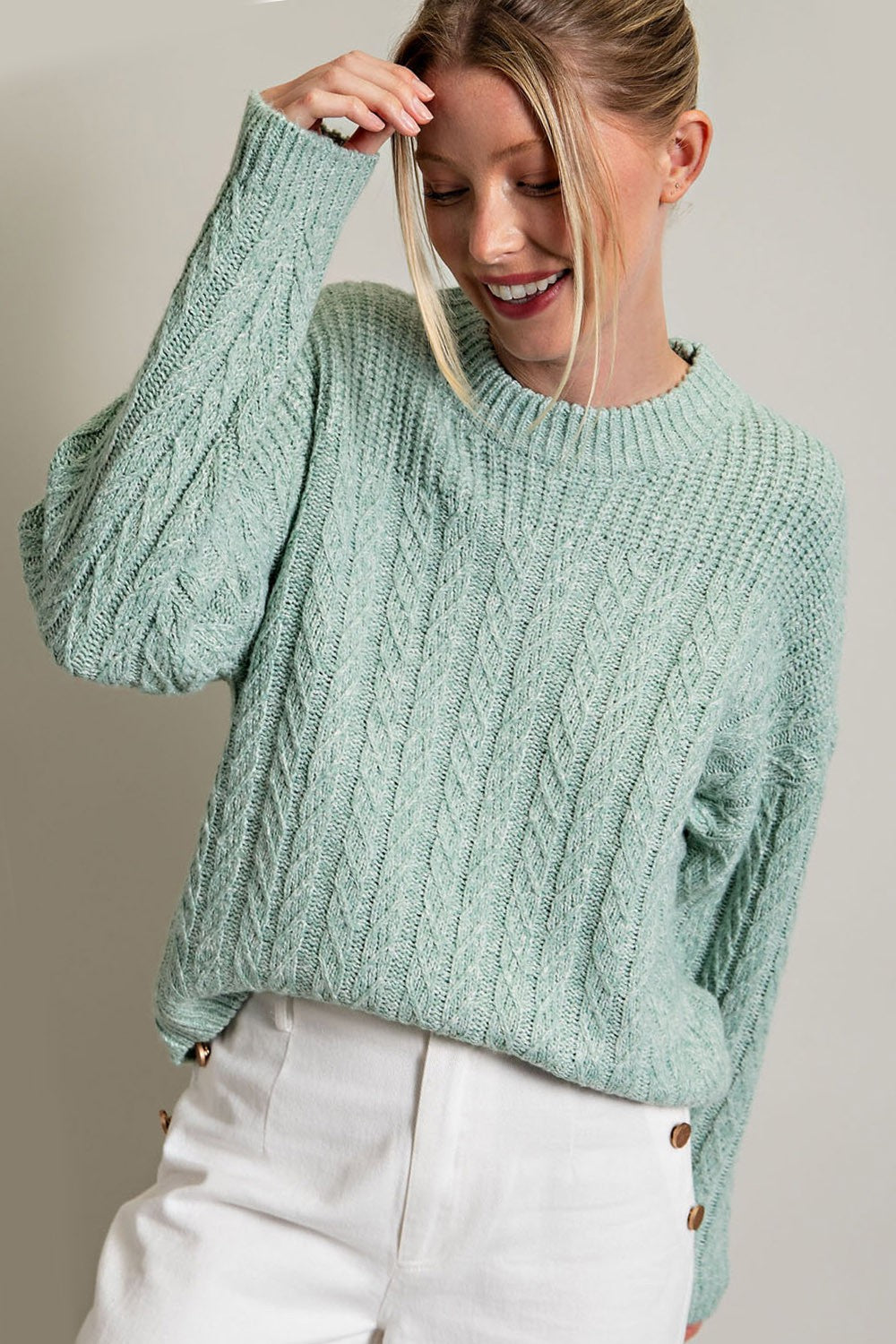 Mint Green Cable Knit Sweater– PinkBlush
