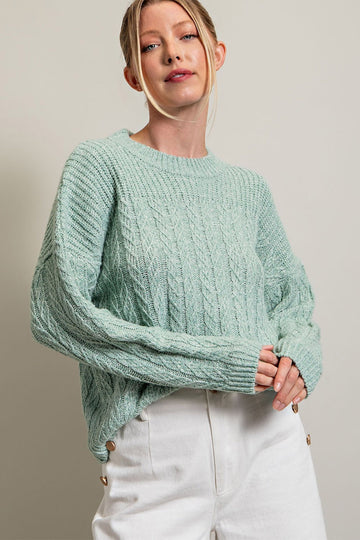 Mint Green Cable Knit Sweater