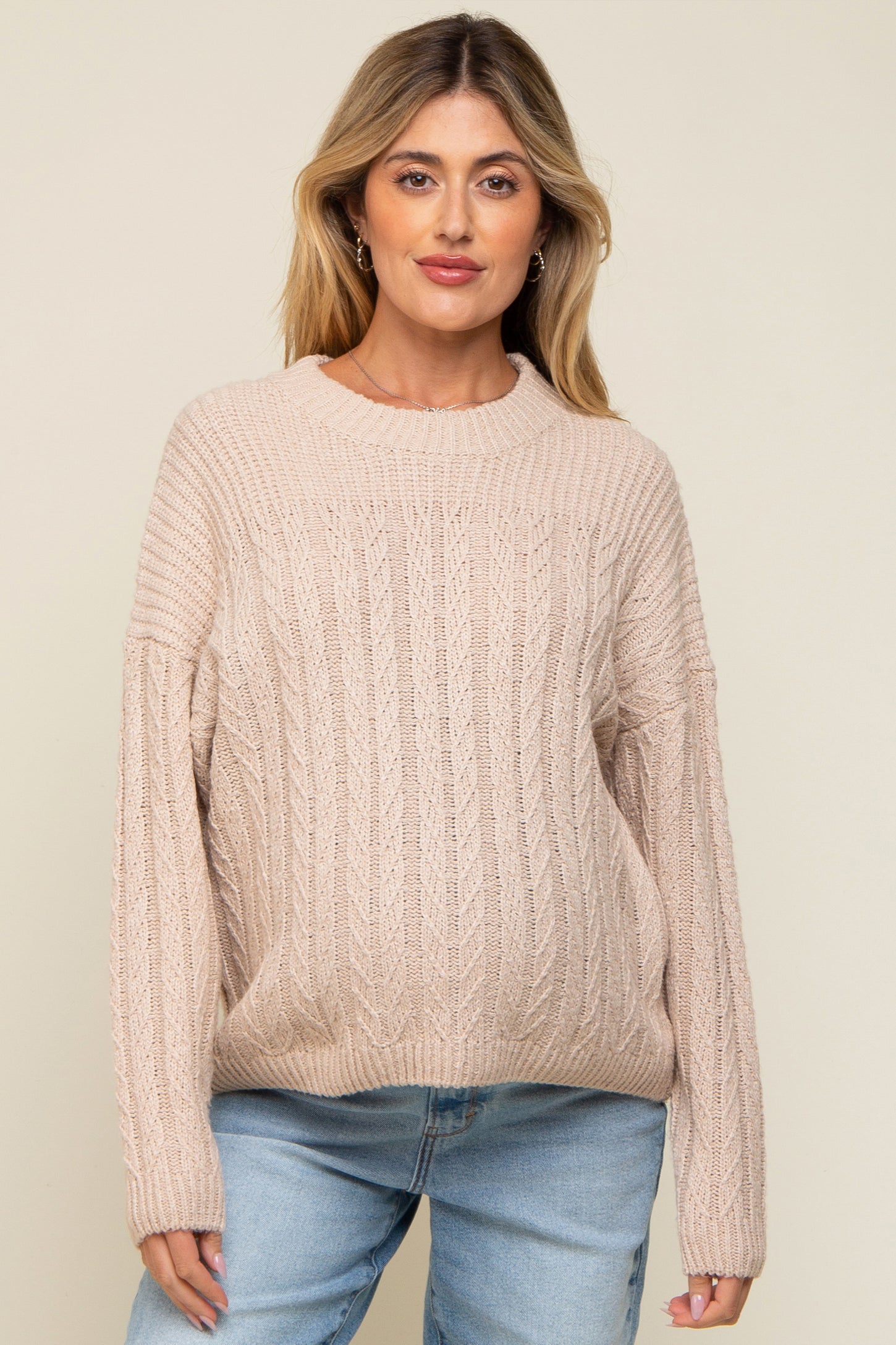 Cream Beige Cable Knit Maternity Sweater– PinkBlush