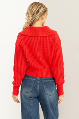 Red Collared Double Zip Cardigan